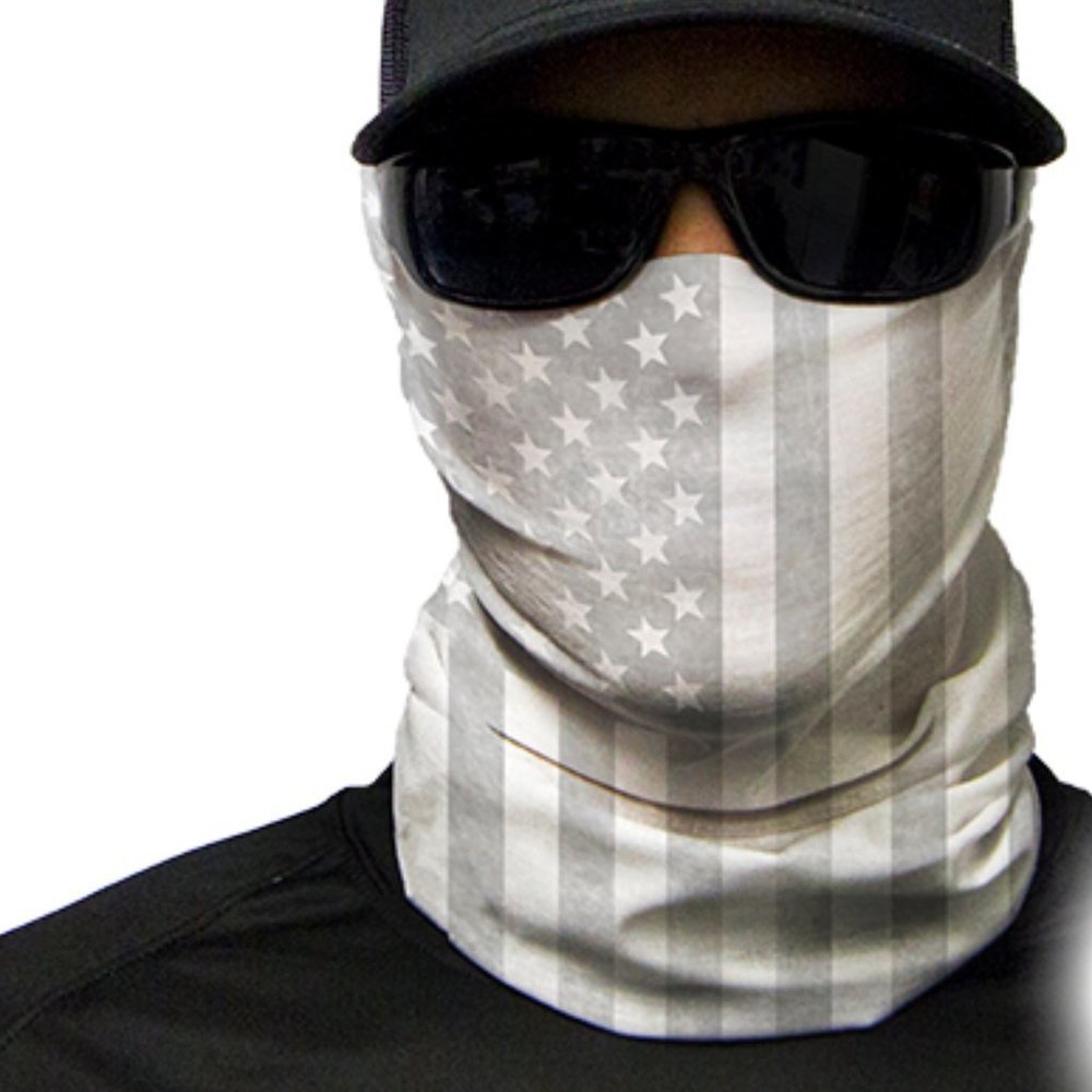 Mens Neck Gaiter American Flag Gray White SA Mask Headband Face Shield Wrap